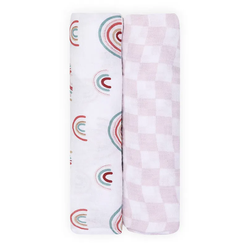 Cotton Muslin Baby Swaddle Blanket | Rainbow Design | Set of 2