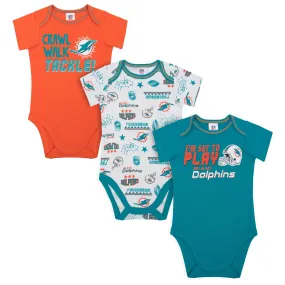 Dolphins All Set To Play 3 Pack Short Sleeved Onesies Bodysuits