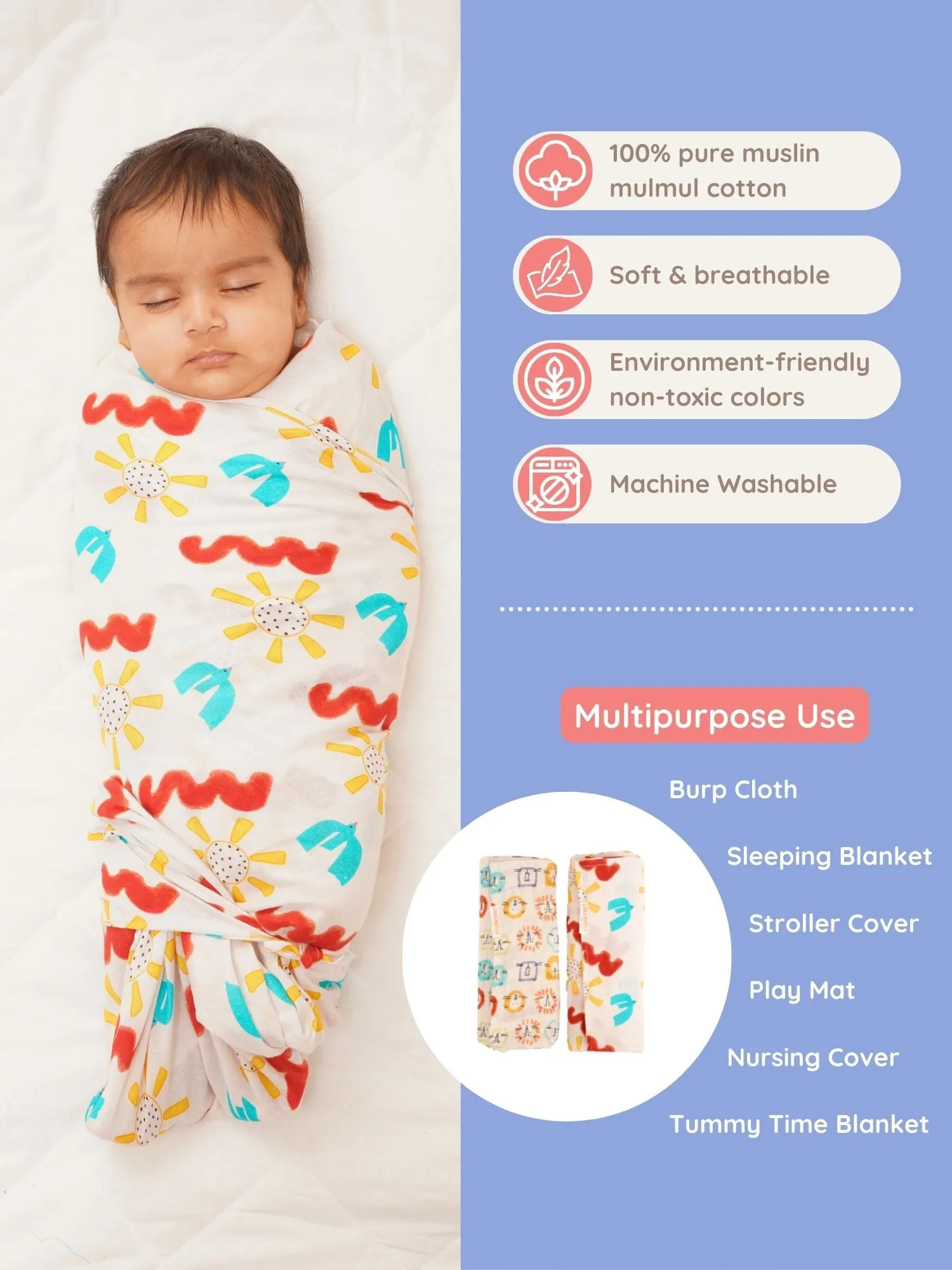 Doodle Delight Cotton Muslin Swaddle Wrap for New Born (Pack of 2)