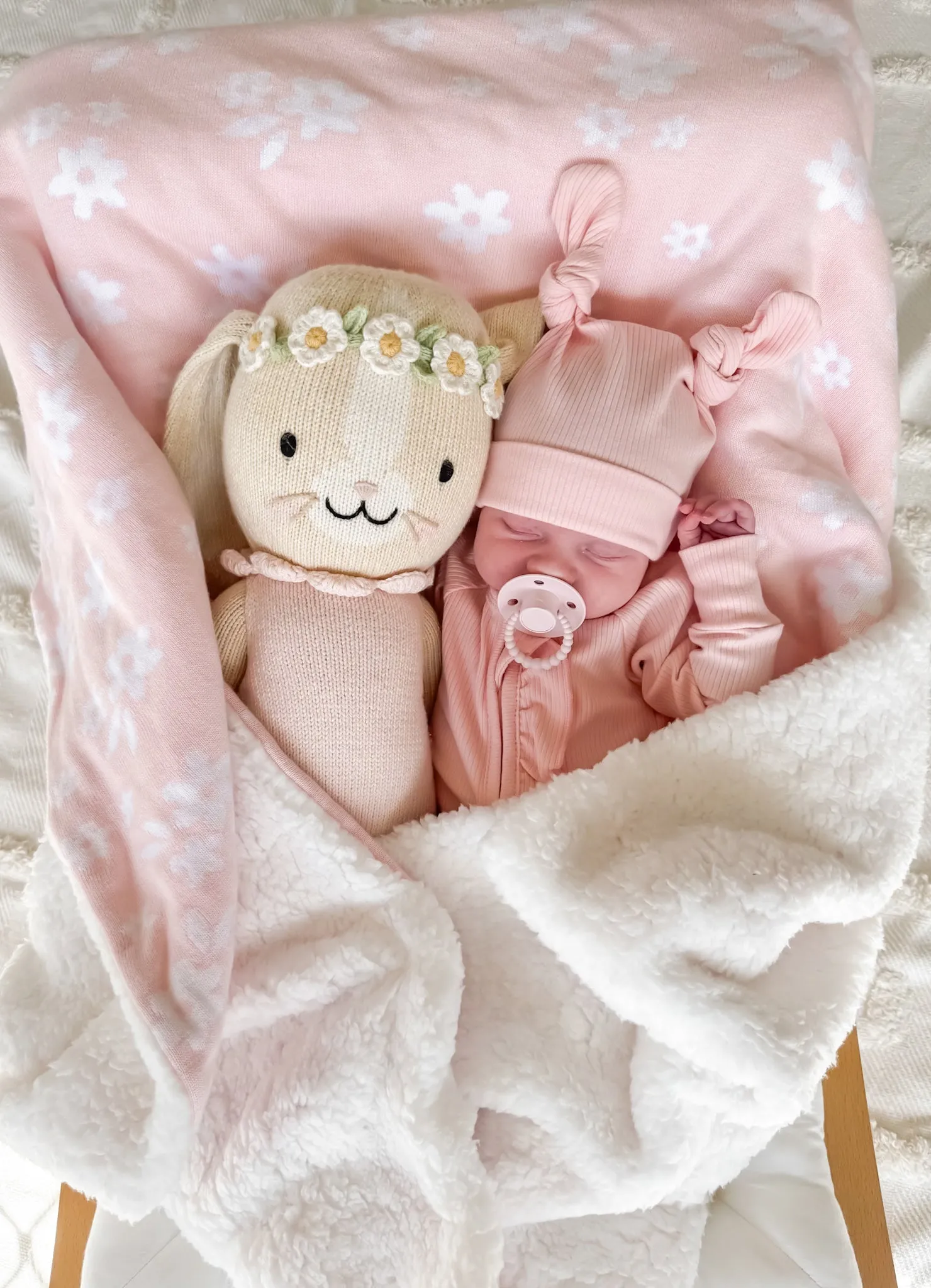 Double Knot Beanie | Baby Pink Rib