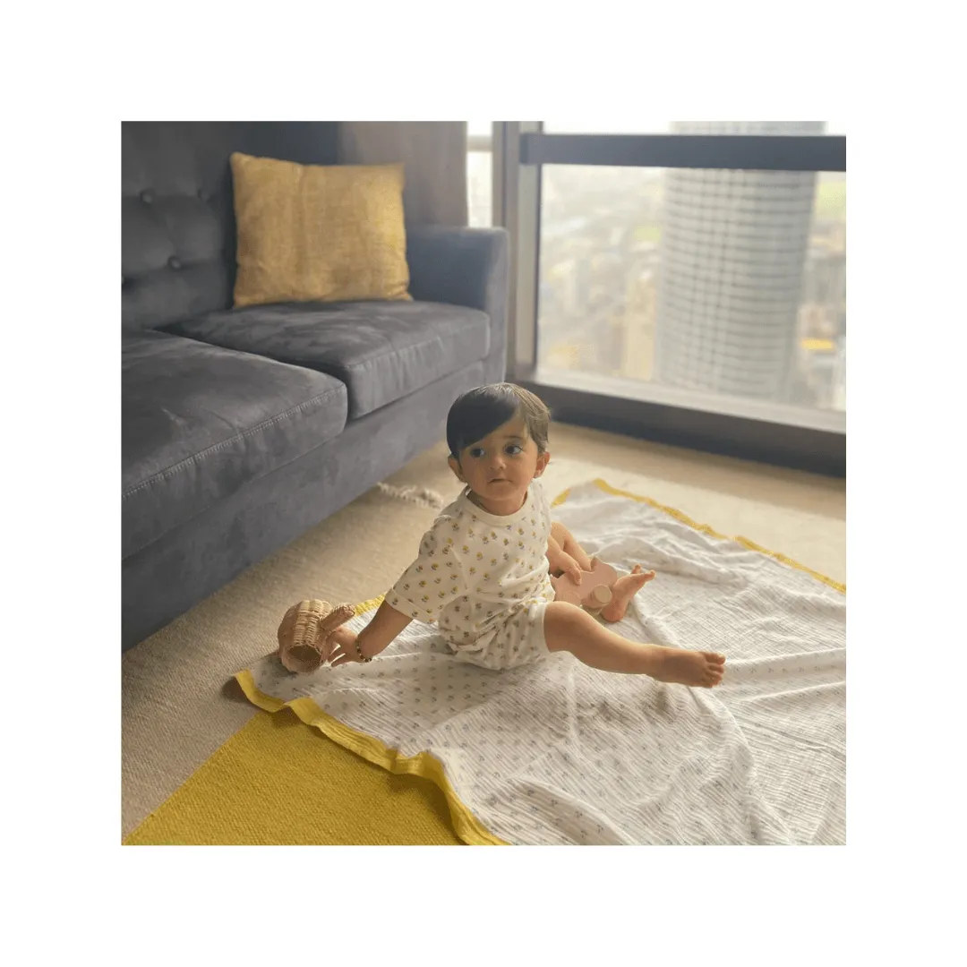 Flower From sanganer Cotton Cheer Pink Cotton Cheer Grey Organic Muslin Swaddle (Hand-Block Printed) (Set Of 3)