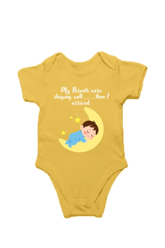 Funny Baby Boy Rompers - Because Sleep Was Overrated… Until He Arrived! (White Font)