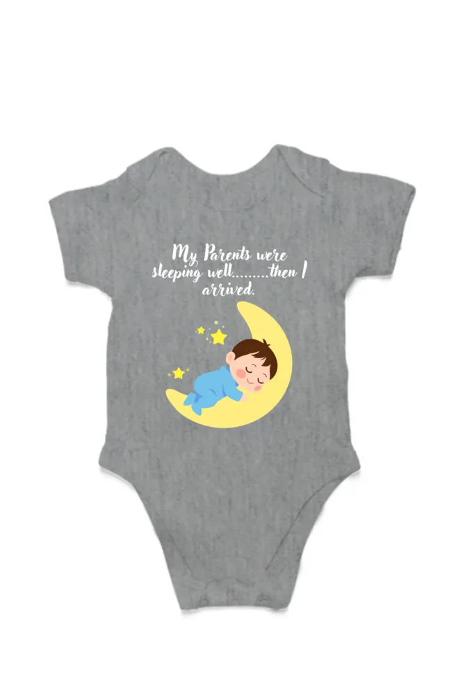 Funny Baby Boy Rompers - Because Sleep Was Overrated… Until He Arrived! (White Font)