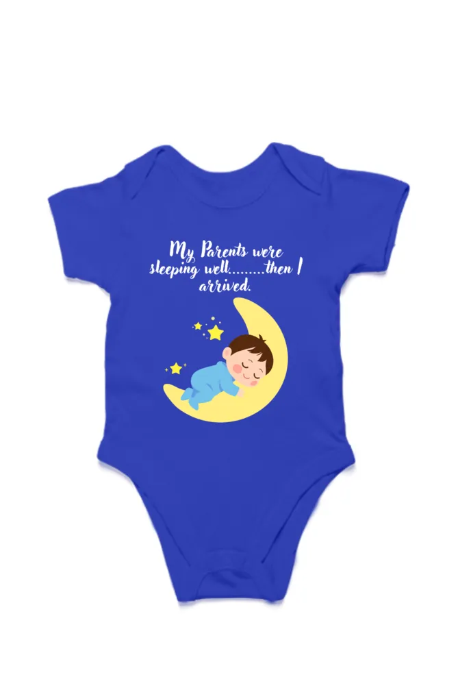 Funny Baby Boy Rompers - Because Sleep Was Overrated… Until He Arrived! (White Font)