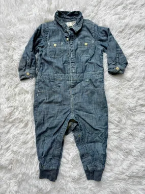 Gap gender neutral long sleeve romper, denim blue, size 18-24 months (or smaller), Kids 24 Month (18-24M)