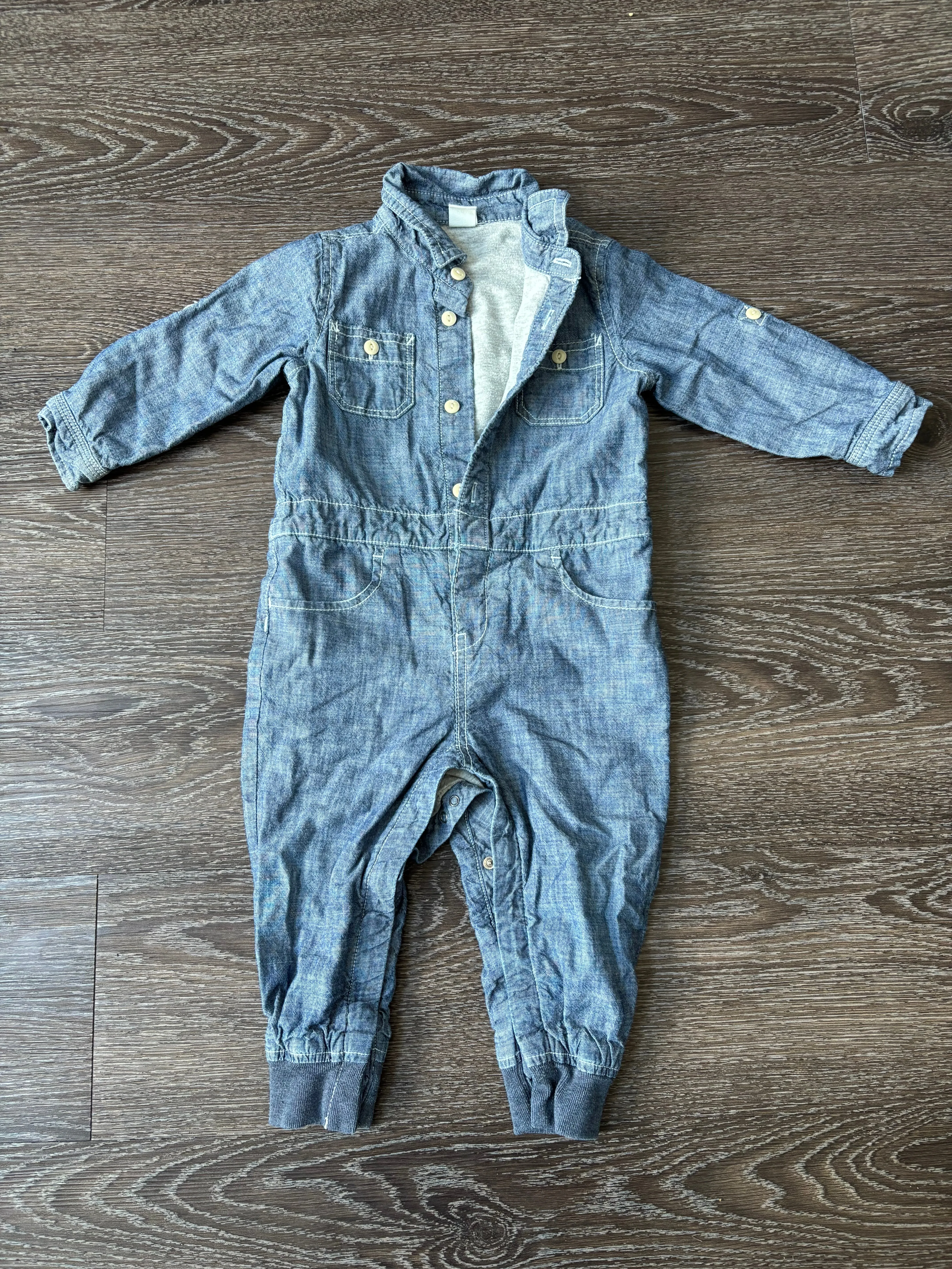 Gap gender neutral long sleeve romper, denim blue, size 18-24 months (or smaller), Kids 24 Month (18-24M)