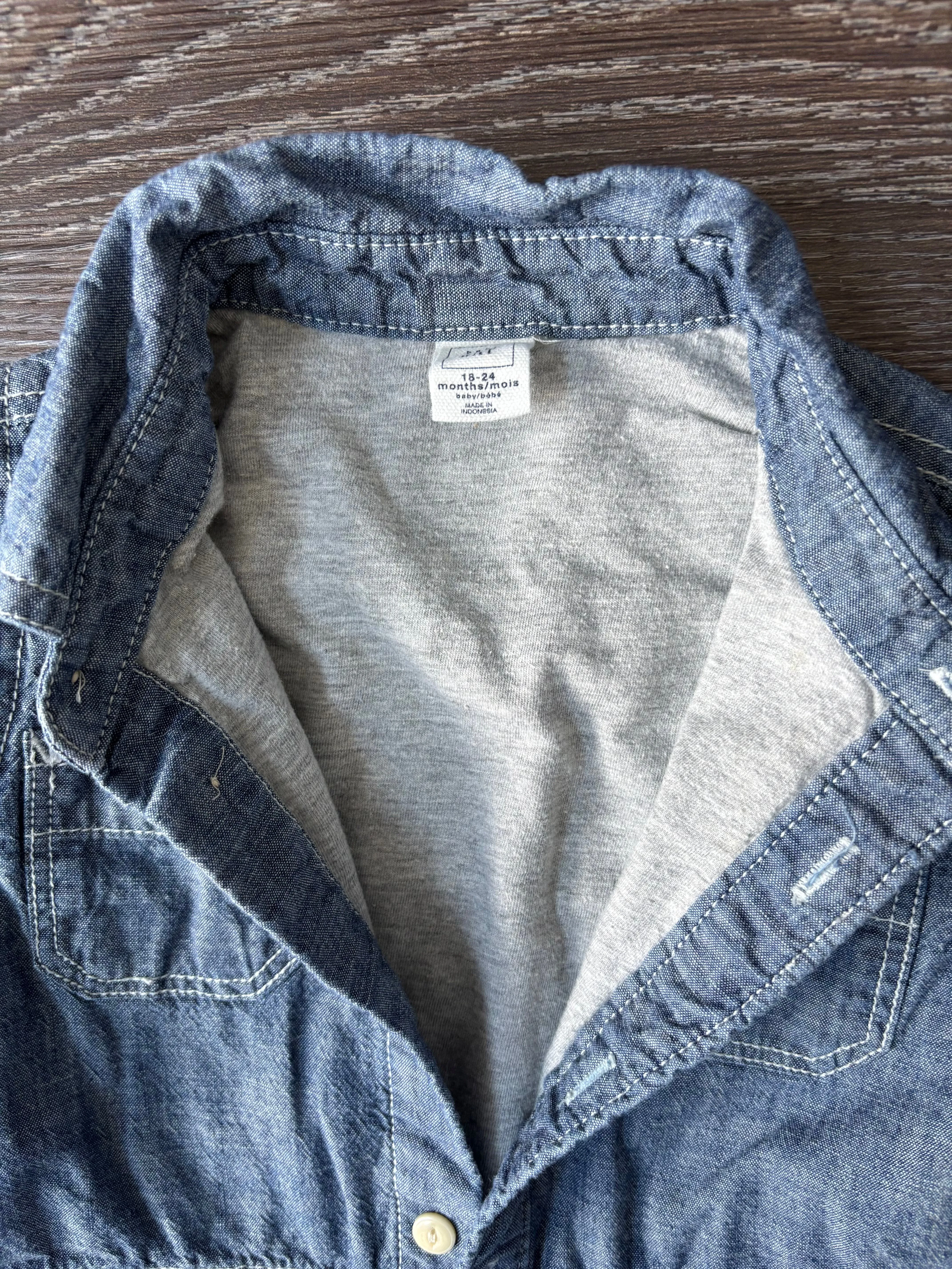 Gap gender neutral long sleeve romper, denim blue, size 18-24 months (or smaller), Kids 24 Month (18-24M)
