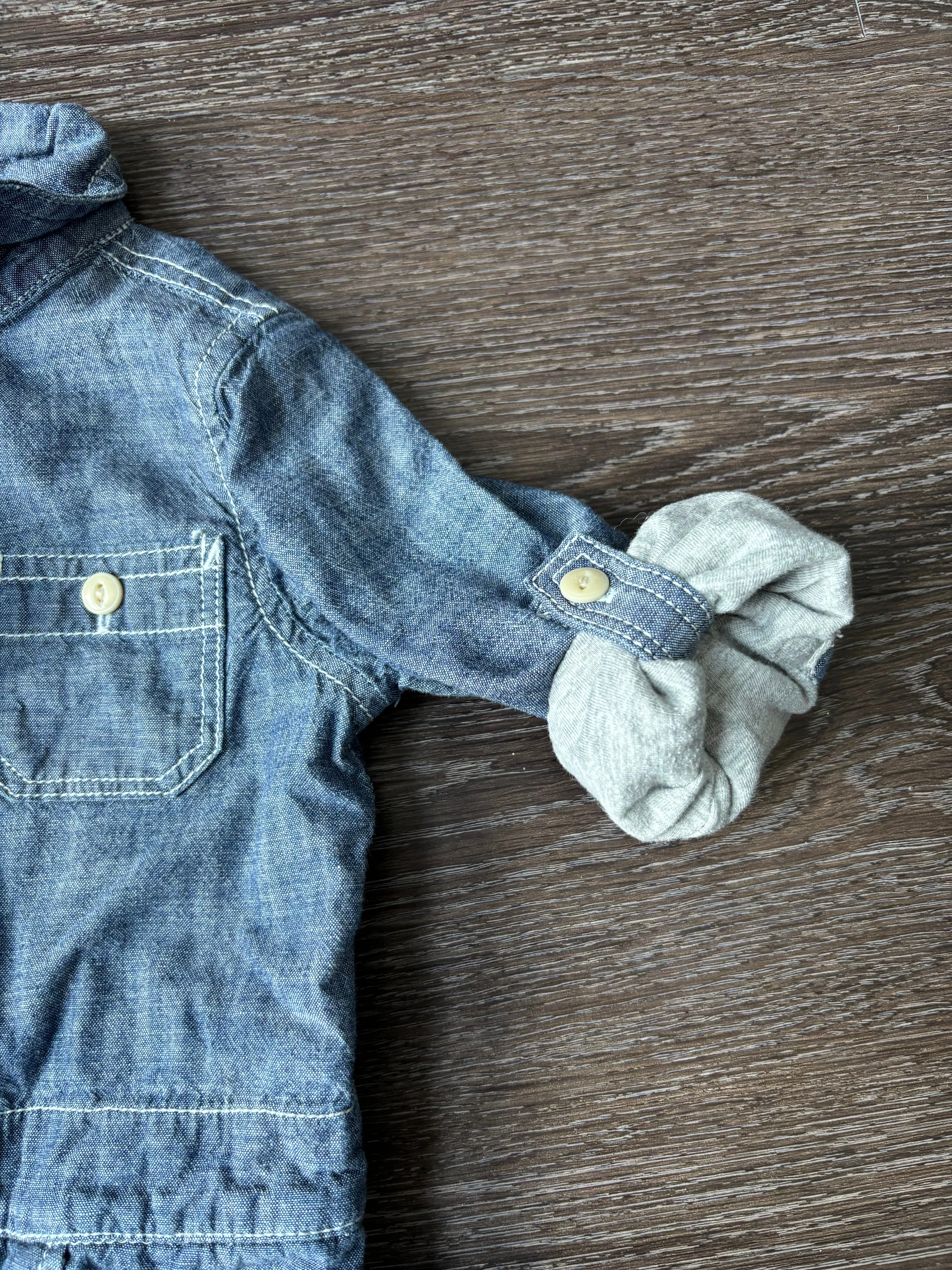 Gap gender neutral long sleeve romper, denim blue, size 18-24 months (or smaller), Kids 24 Month (18-24M)