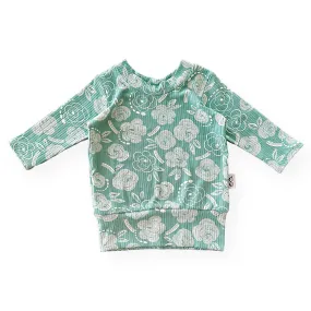 Geo Flowers Seafoam Ribbed Lounge Top