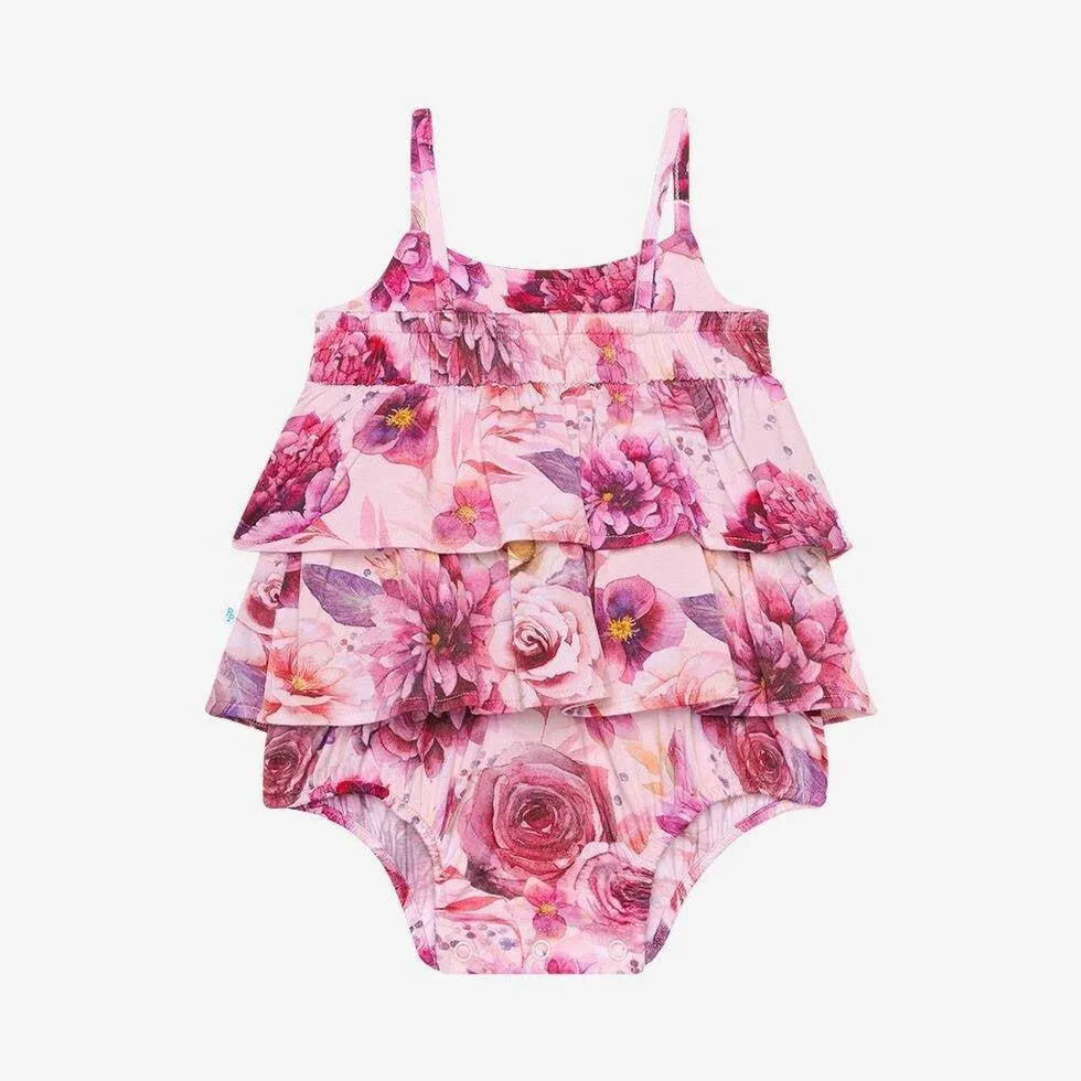 Girl's Bamboo Basic Ruffled Spaghetti Romper - Amira (Floral)