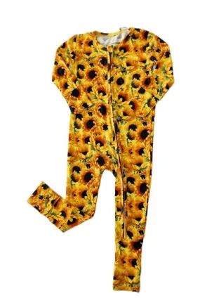 Girl's Bamboo Convertible Footie Romper - Sunflowers
