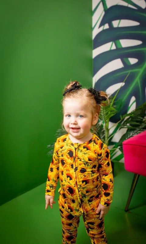 Girl's Bamboo Convertible Footie Romper - Sunflowers
