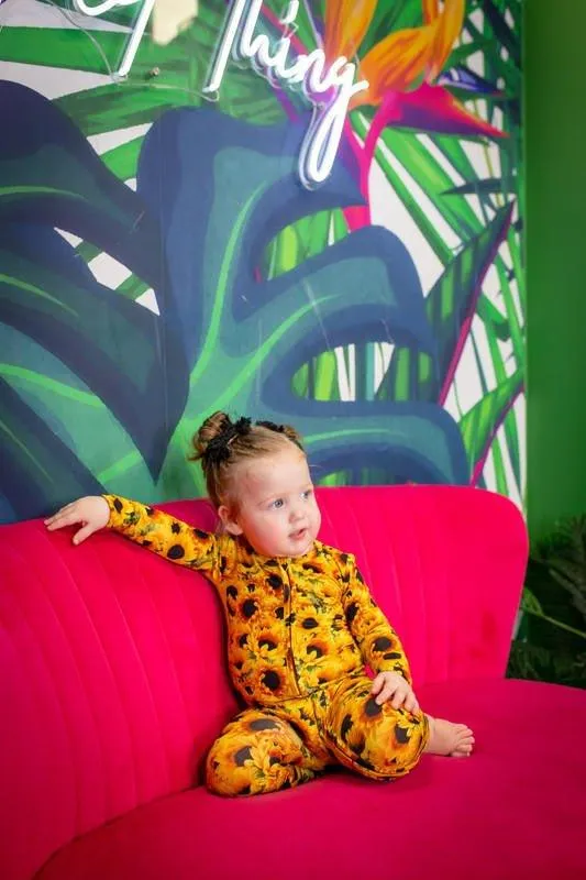 Girl's Bamboo Convertible Footie Romper - Sunflowers