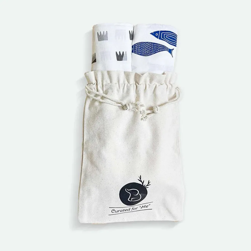 Grey Crowns & Indigo Aquarium Combo Swaddles- Pack Of 2