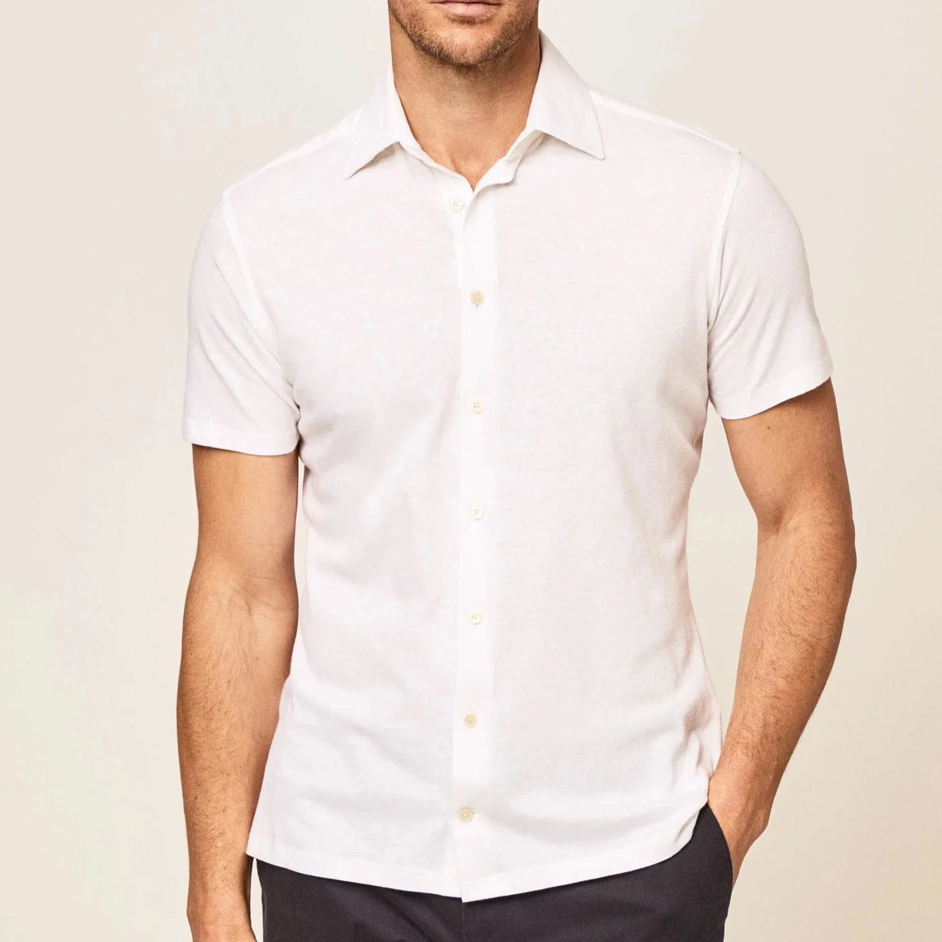 Hackett Cotton Linen Short Sleeve Shirt White