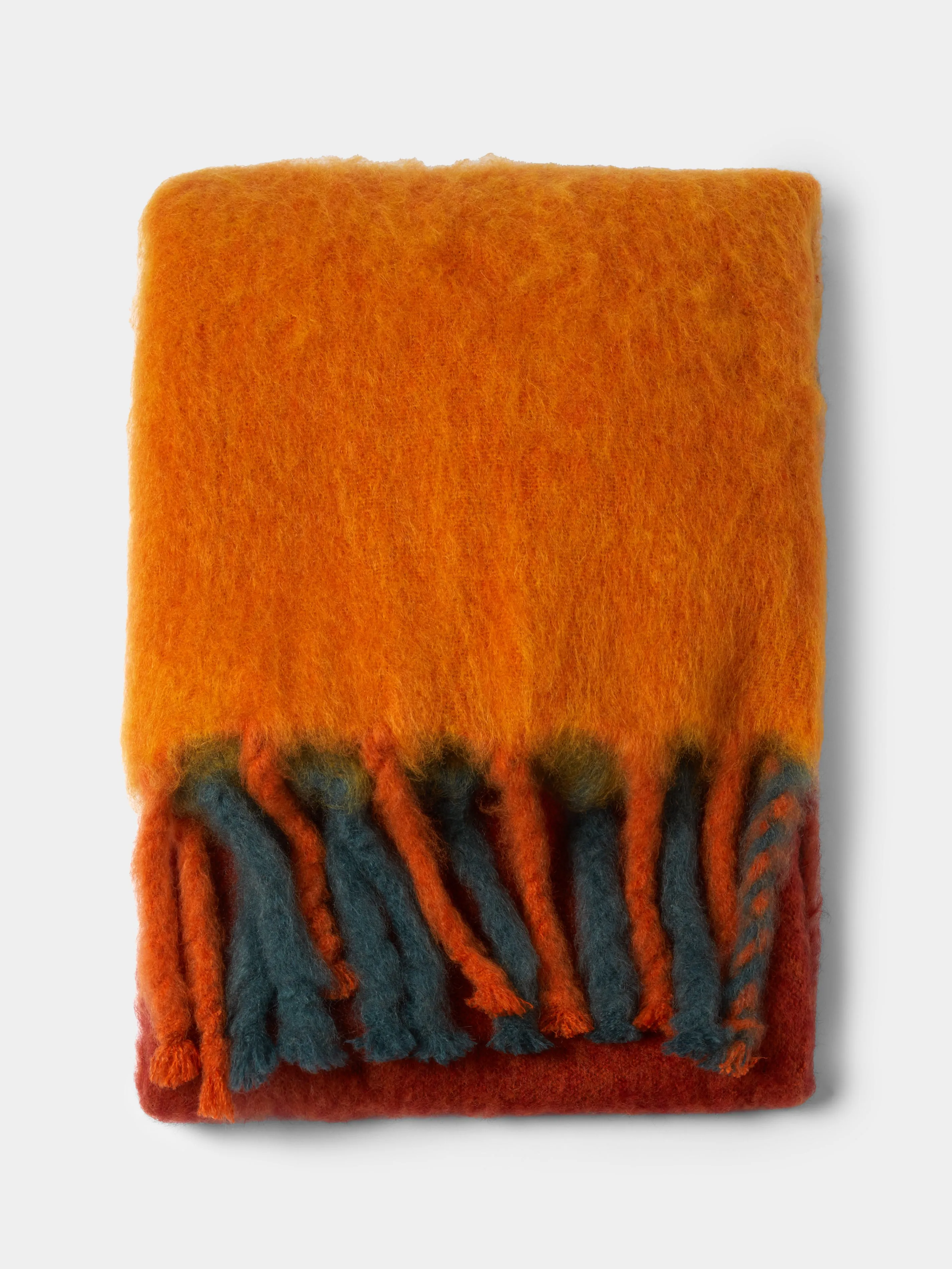 Handwoven Checked Mohair Blanket (Green/Yellow) (71in/1.8m)