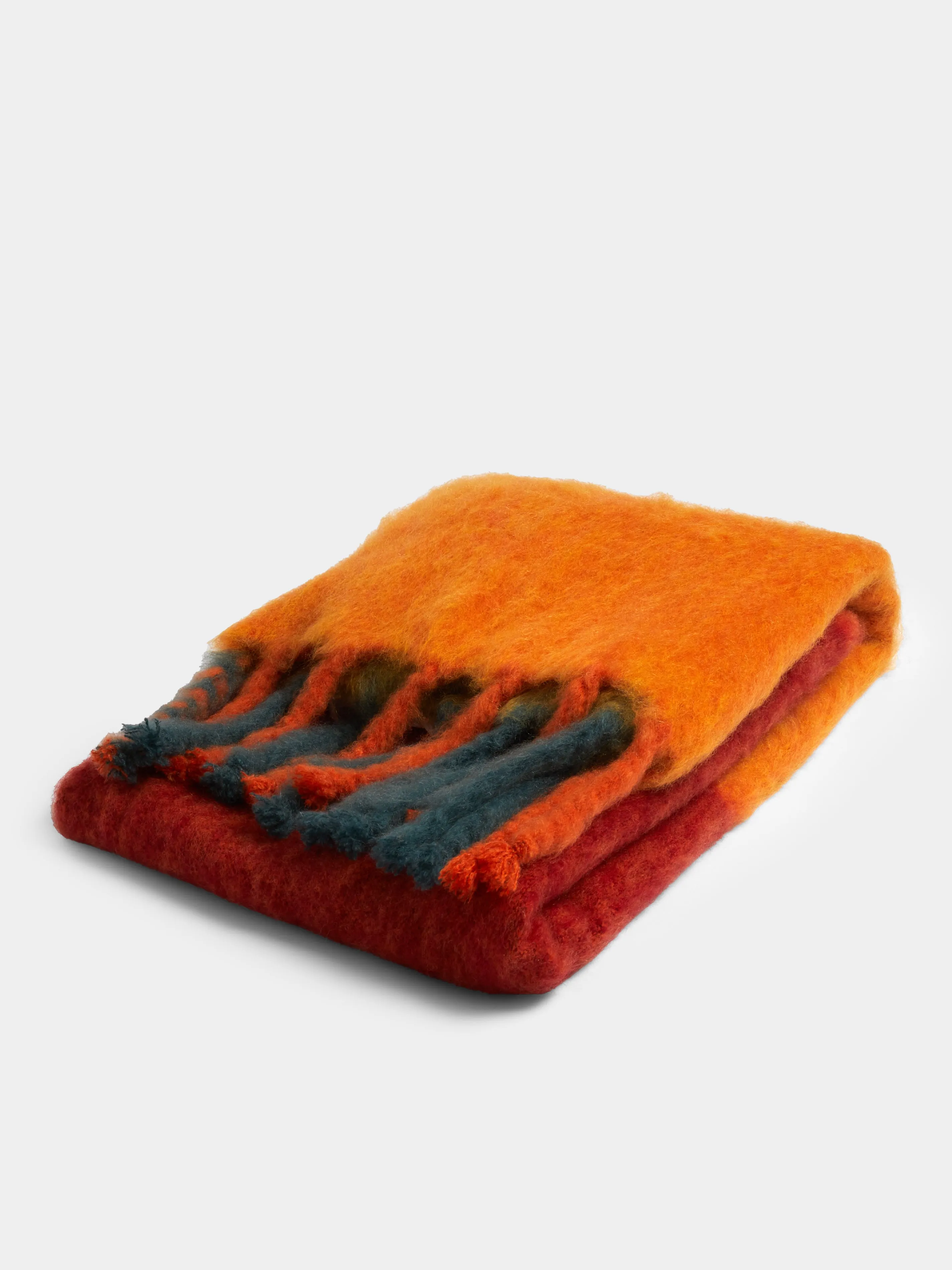 Handwoven Checked Mohair Blanket (Green/Yellow) (71in/1.8m)