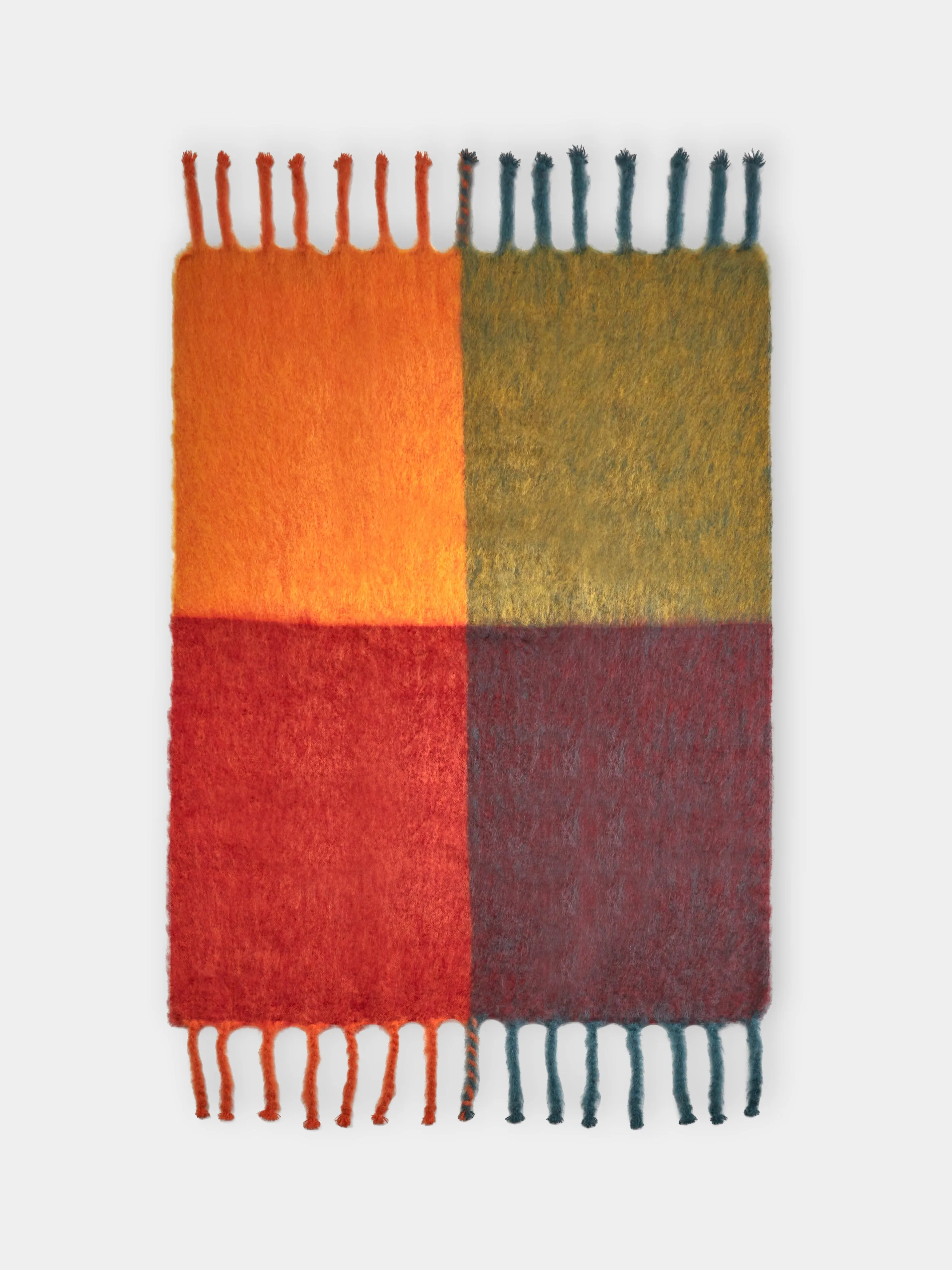 Handwoven Checked Mohair Blanket (Green/Yellow) (71in/1.8m)