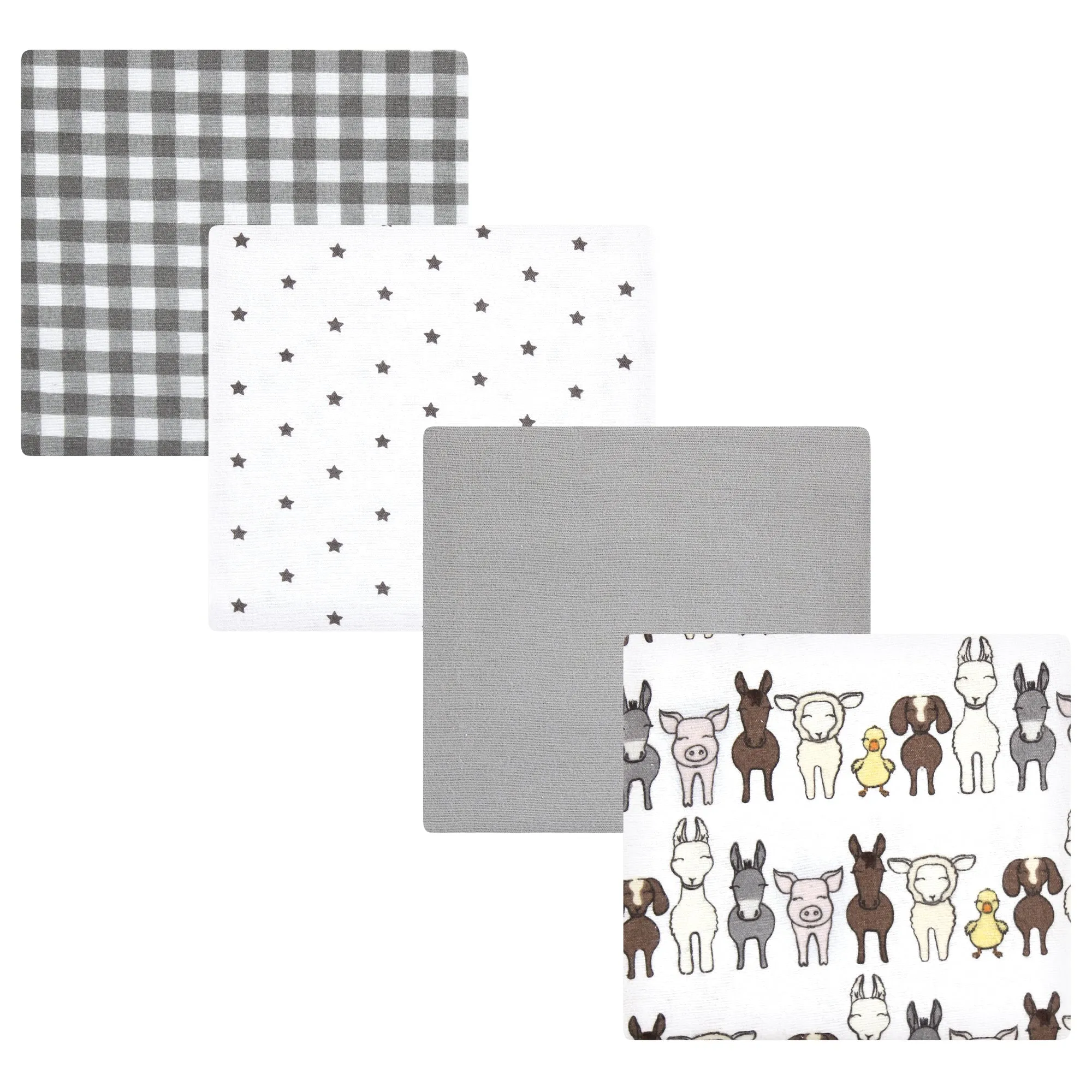 Hudson Baby Cotton Flannel Receiving Blankets, Farm Friends Grey
