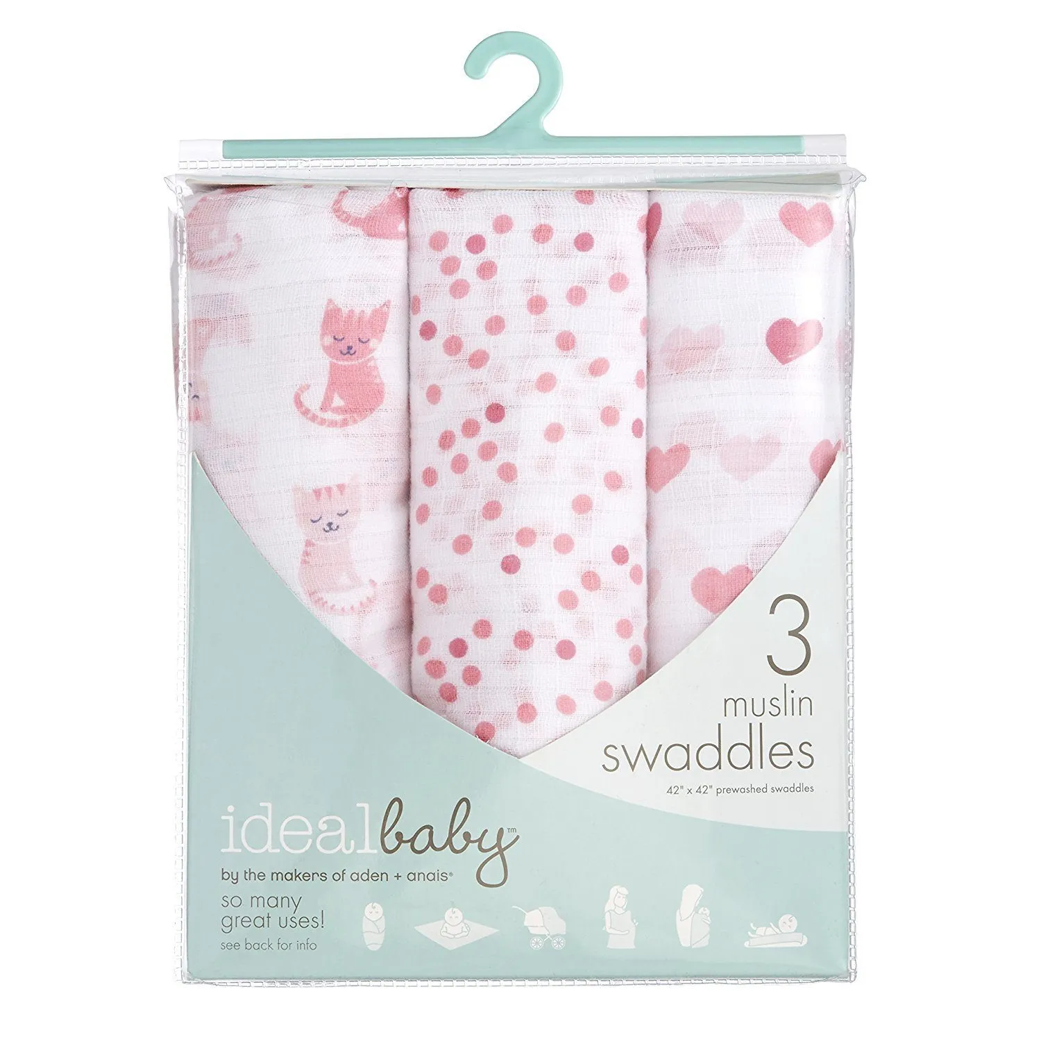 Ideal Baby by the Makers of Aden   Anais Swaddles 3 Pack - Kitty Love