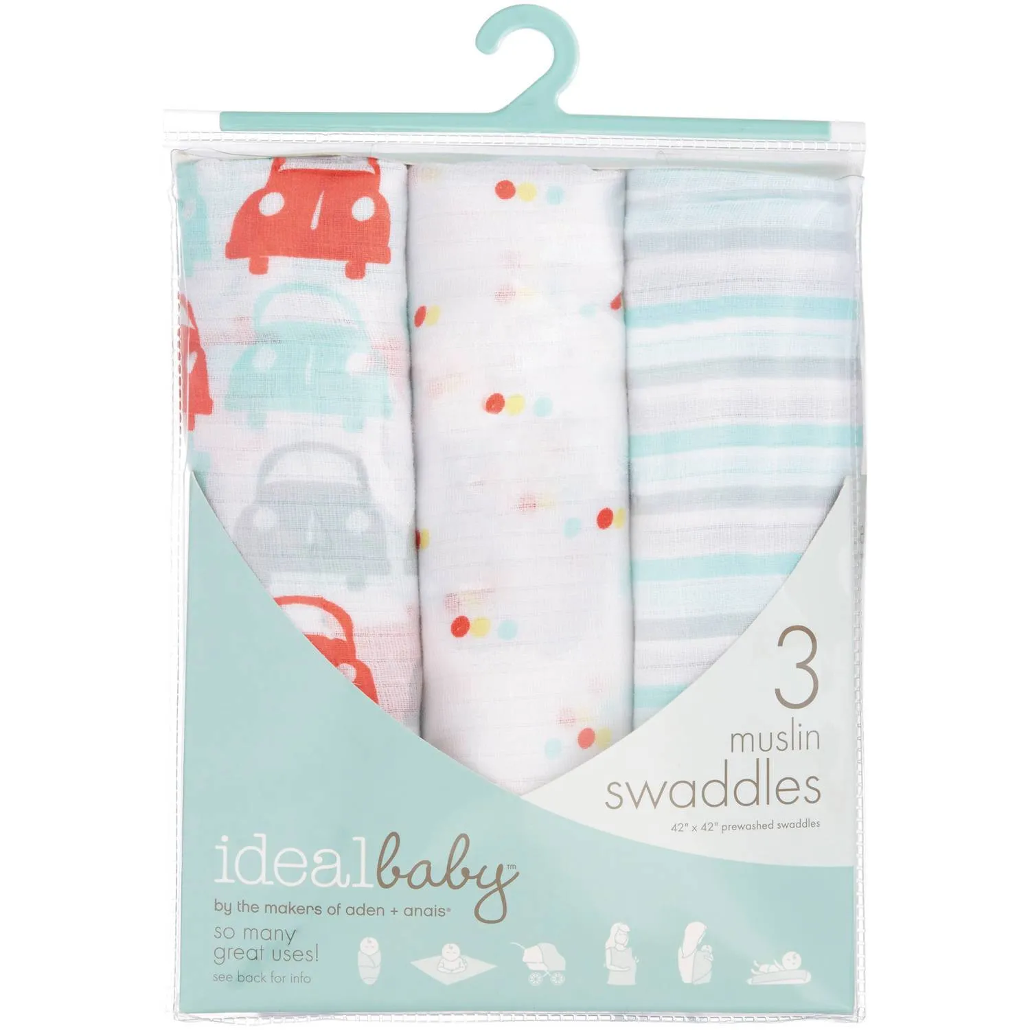 Ideal Baby by the Makers of Aden   Anais Swaddles 3 Pack - Road Trip