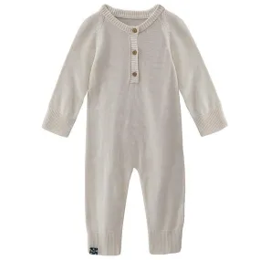 Infant Solid Bamboo Knitted Henley Romper - Natural