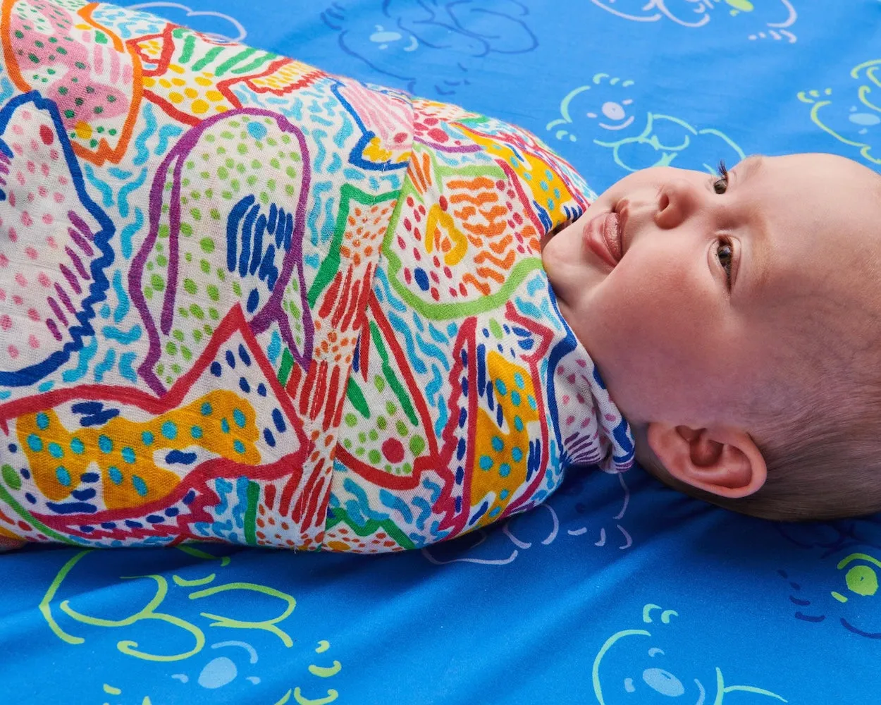 Kip & Co X Ken Done Rainbow Fish Bamboo Baby Swaddle