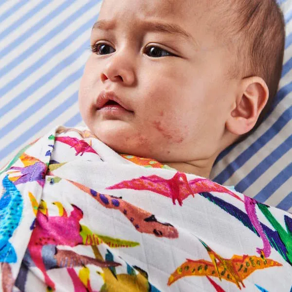 Kip and Co | Bamboo Baby Swaddle | Dino Max White