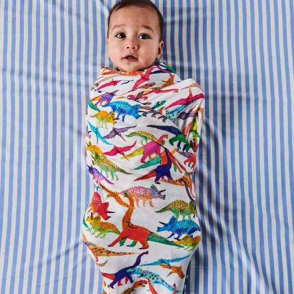 Kip and Co | Bamboo Baby Swaddle | Dino Max White