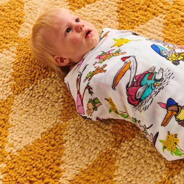 Kip and Co x May Gibbs | Bamboo Baby Swaddle Out and About