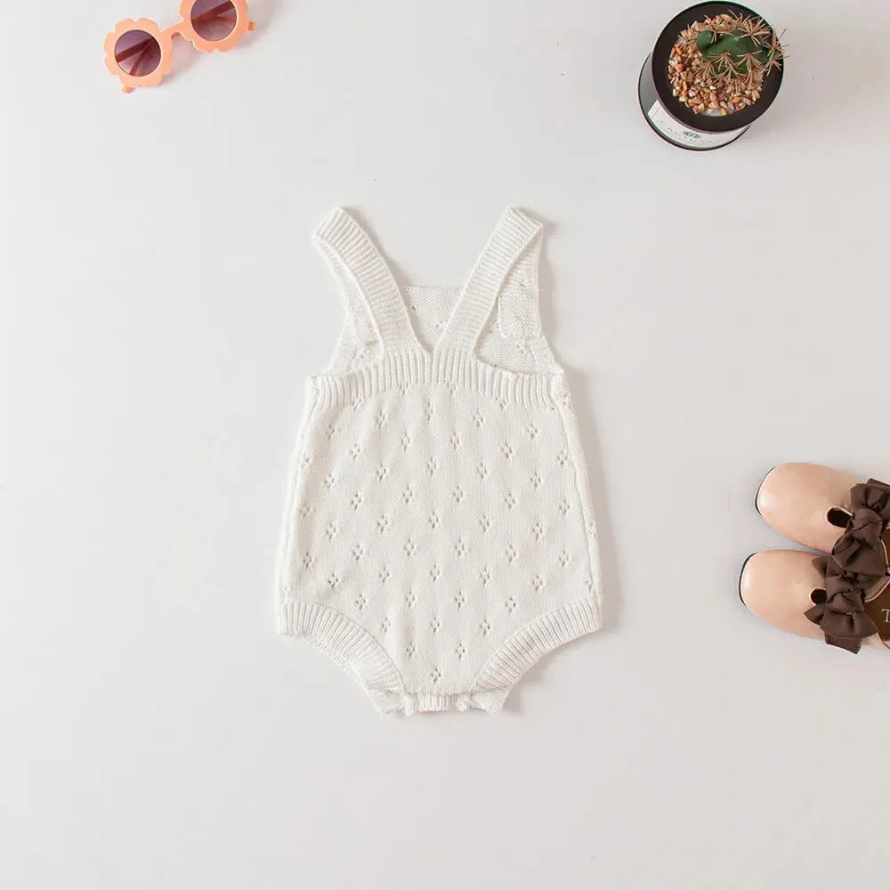 Knitted Baby Rompers in (Taupe  & White)