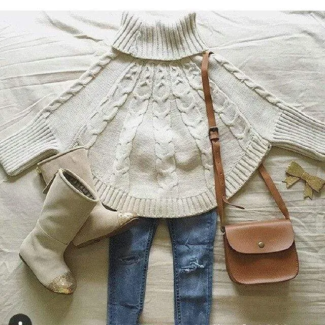 Knitted Turtleneck Cloak Pullover