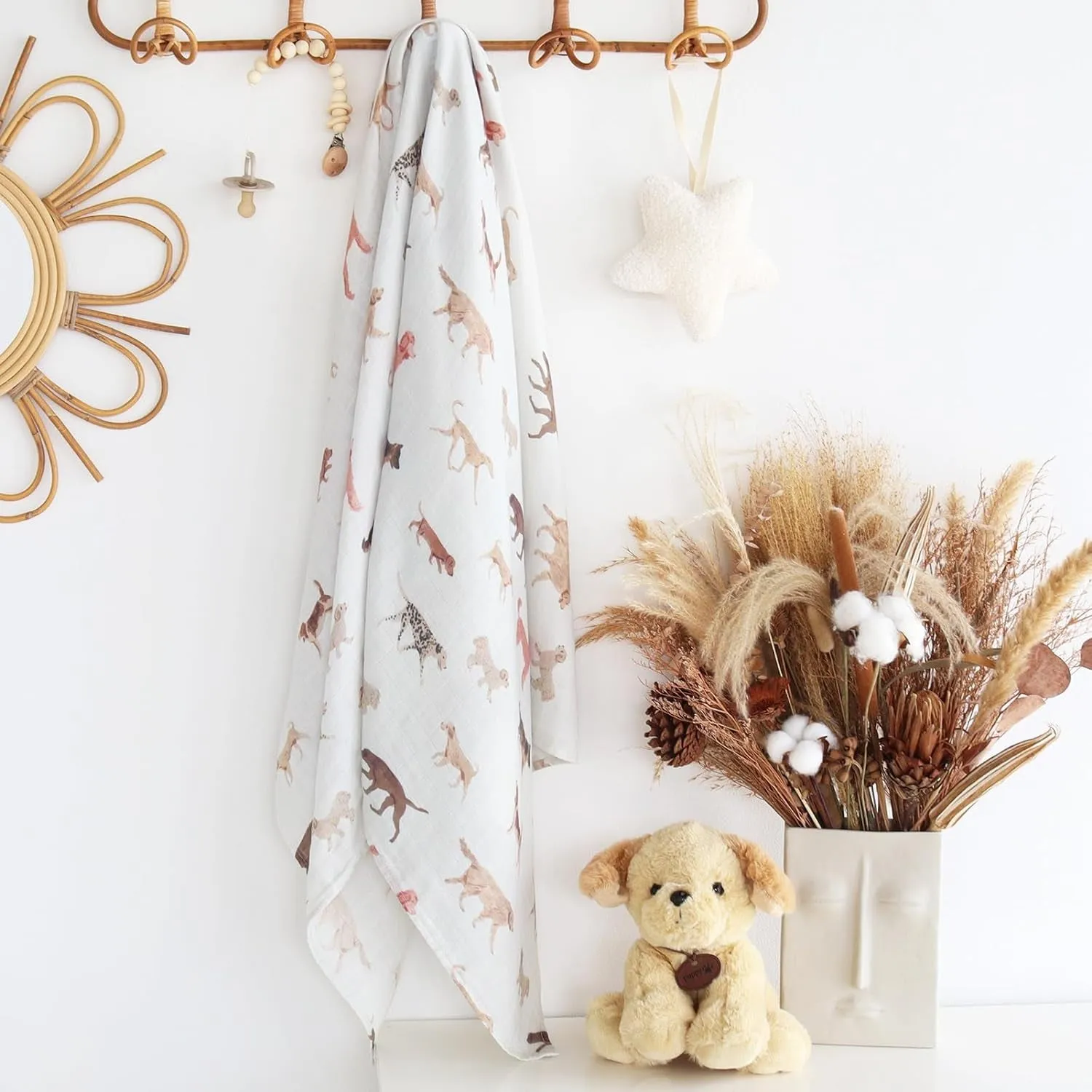 Lifetree Baby Swaddle Blanket Dog, 70% Viscose from Bamboo and 30% Cotton Muslin Swaddles Blankets Boys Girls Nursery Essentials for Girls and Boys, Registry, Large 47" X 47", Puppies Dog Print