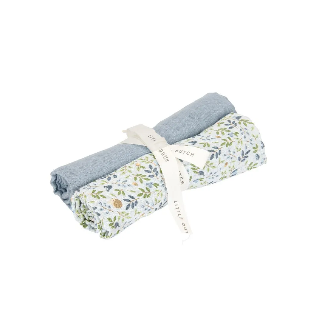 Little Dutch Muslin Swaddles - 70 x 70 cm - Forest Adventure/Denim Blue