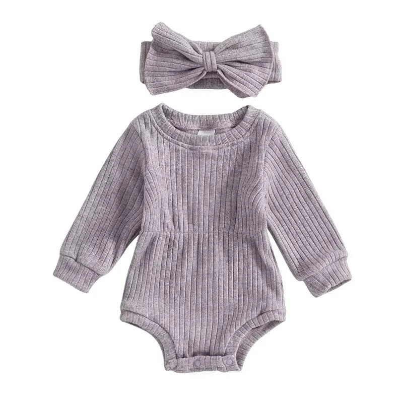 Long Sleeve Solid Ribbed Romper
