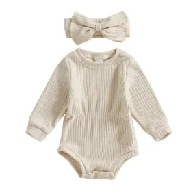 Long Sleeve Solid Ribbed Romper