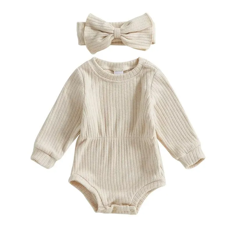 Long Sleeve Solid Ribbed Romper