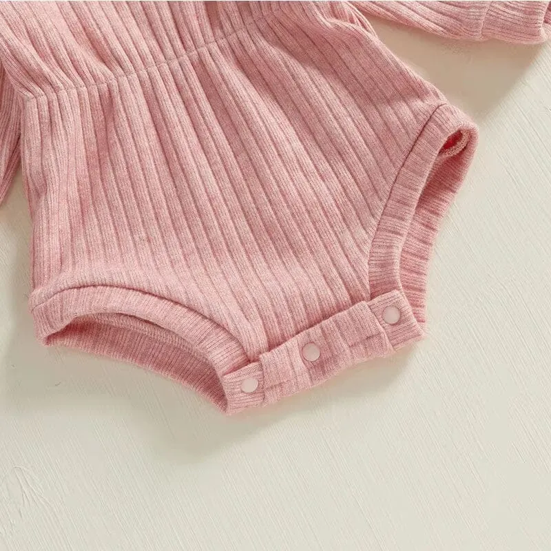 Long Sleeve Solid Ribbed Romper