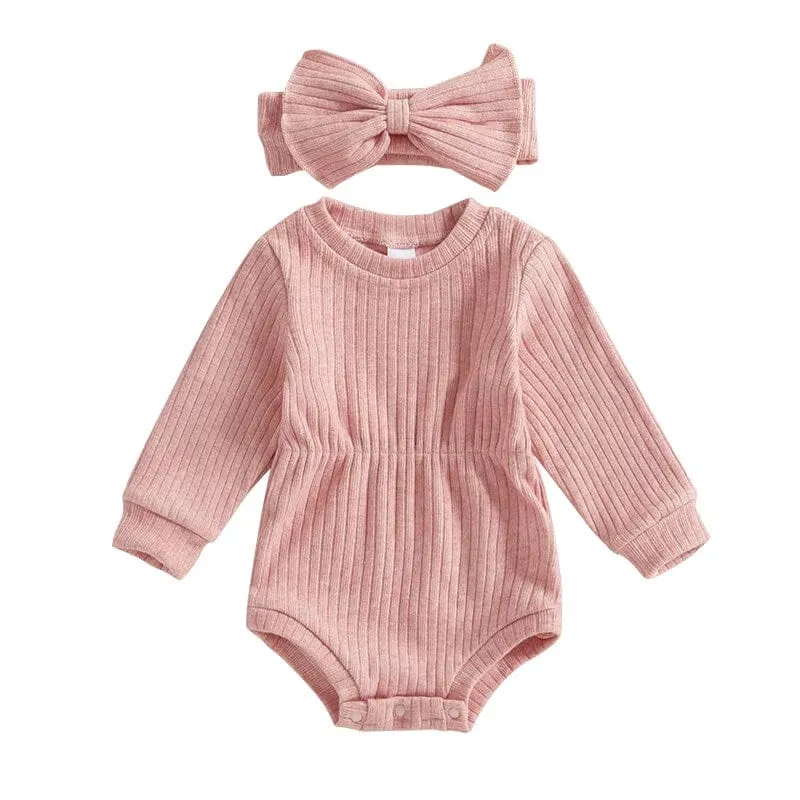 Long Sleeve Solid Ribbed Romper