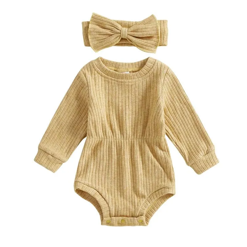 Long Sleeve Solid Ribbed Romper
