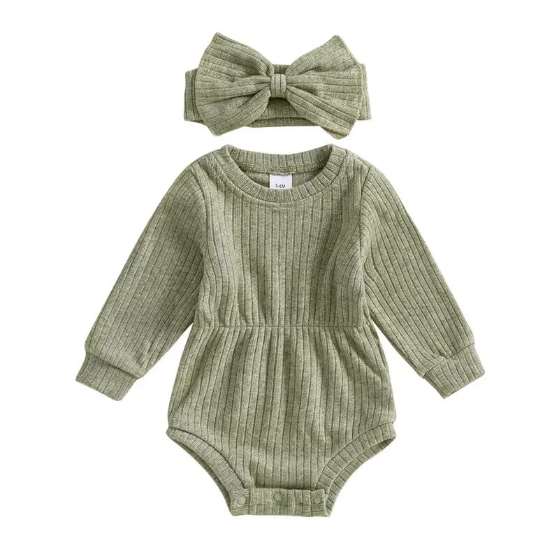 Long Sleeve Solid Ribbed Romper