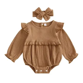 Long Sleeve Solid Ruffled Romper