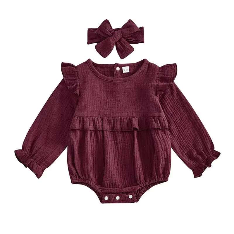 Long Sleeve Solid Ruffled Romper