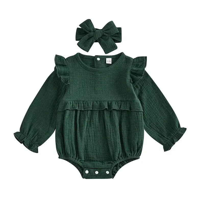 Long Sleeve Solid Ruffled Romper