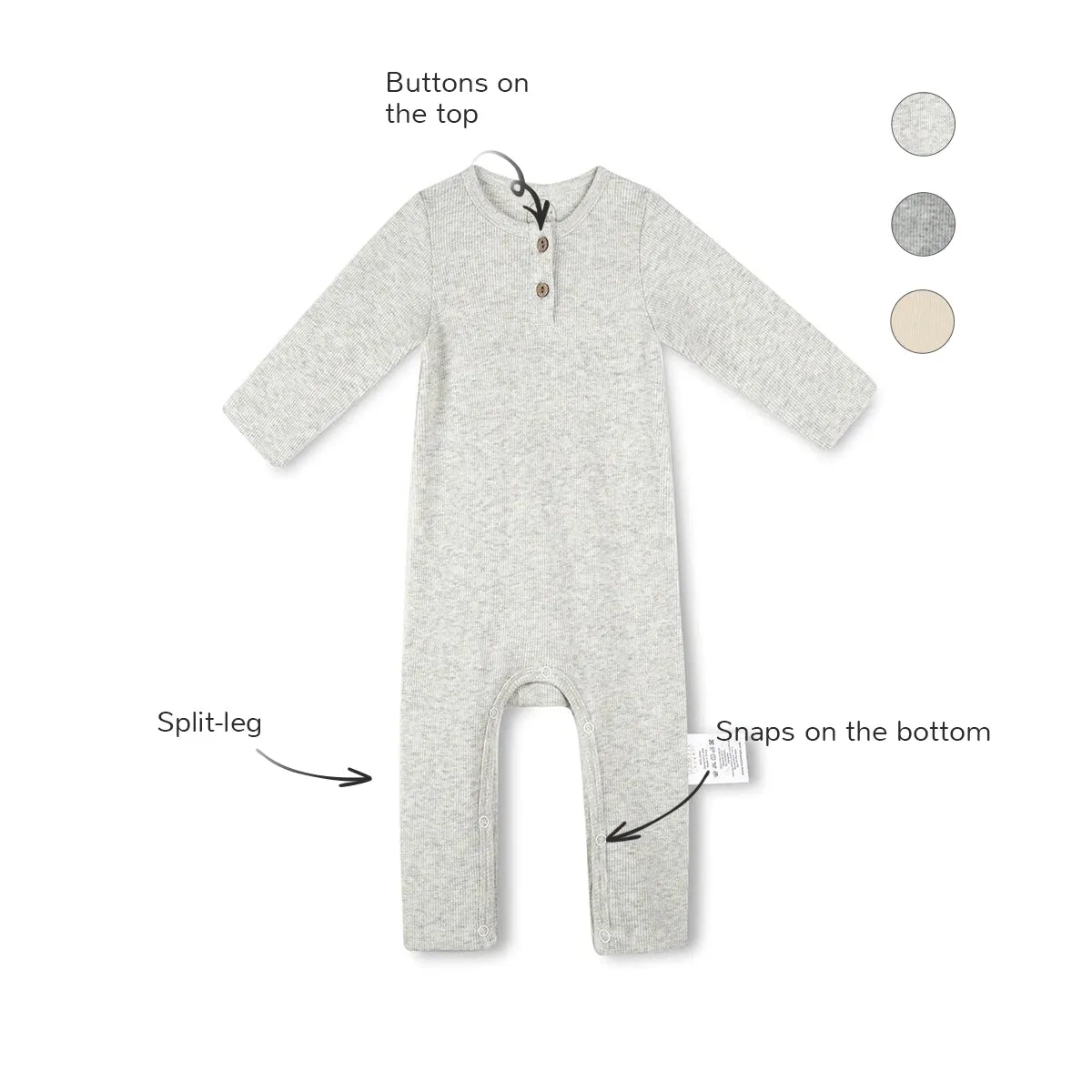 Long Sleeves Button Utility Romper - Light Gray