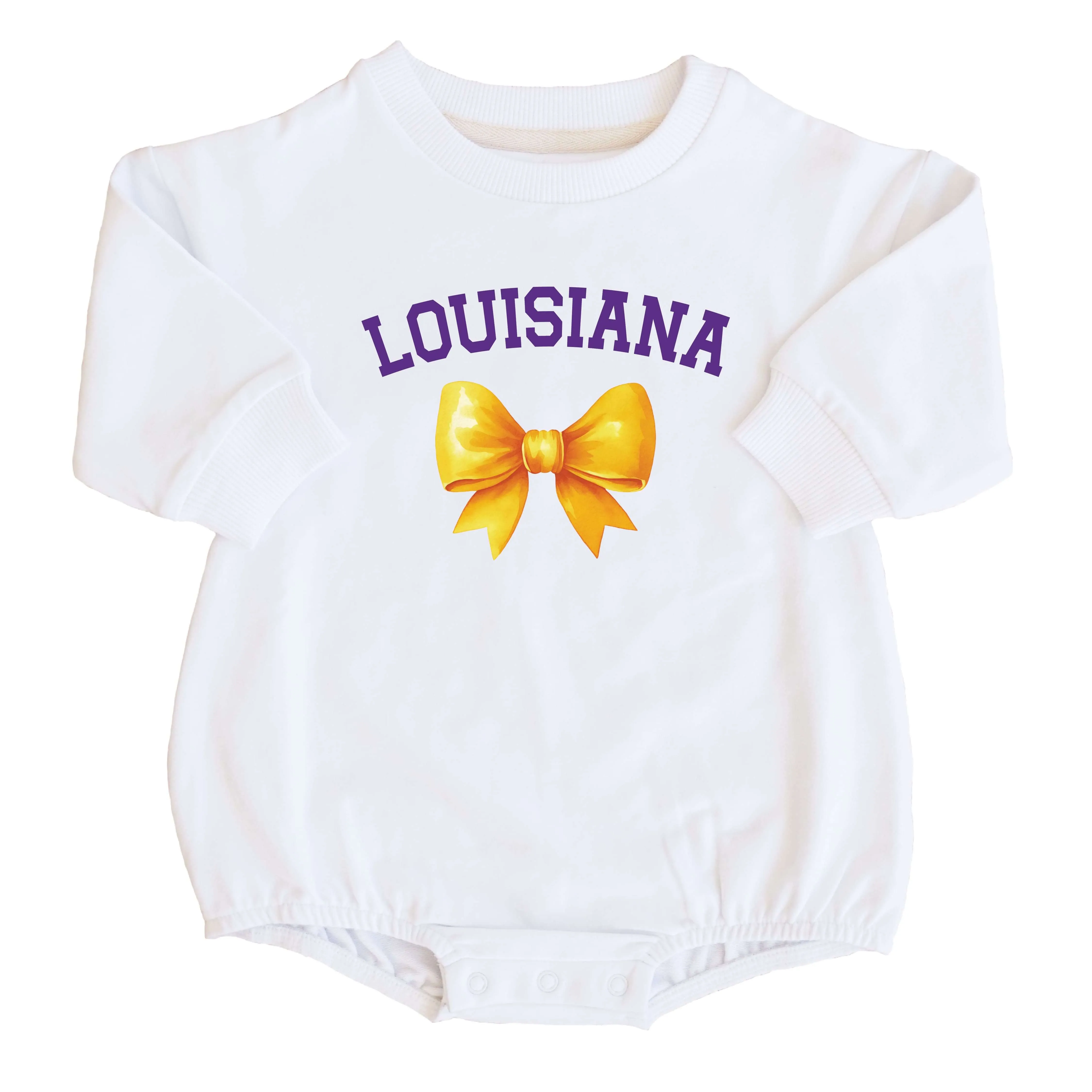Louisiana State University | Footballs & Bows Graphic Sweatshirt Bubble Romper