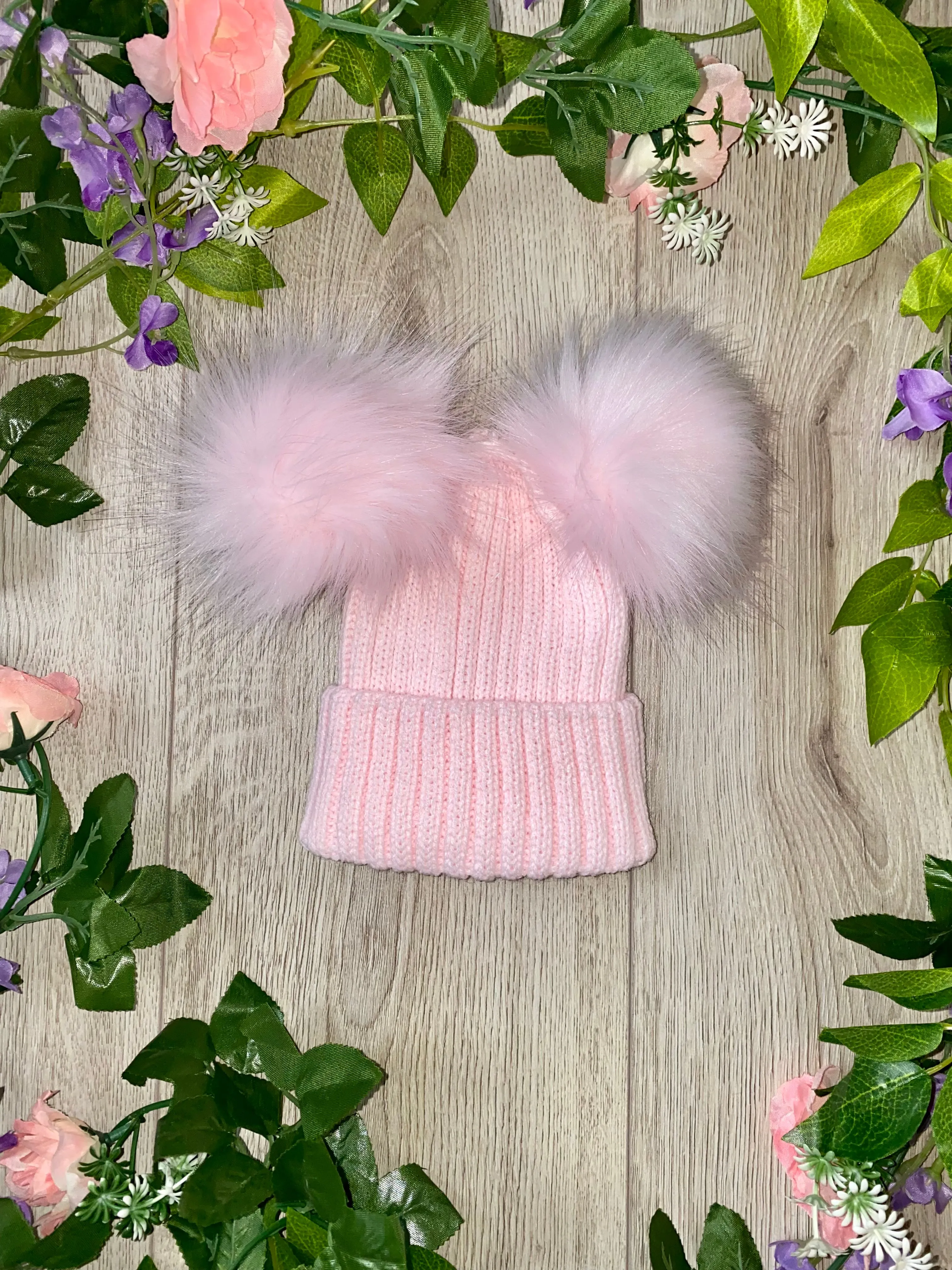 Luxury Faux Fur Double Pom Pom Knitted Hat