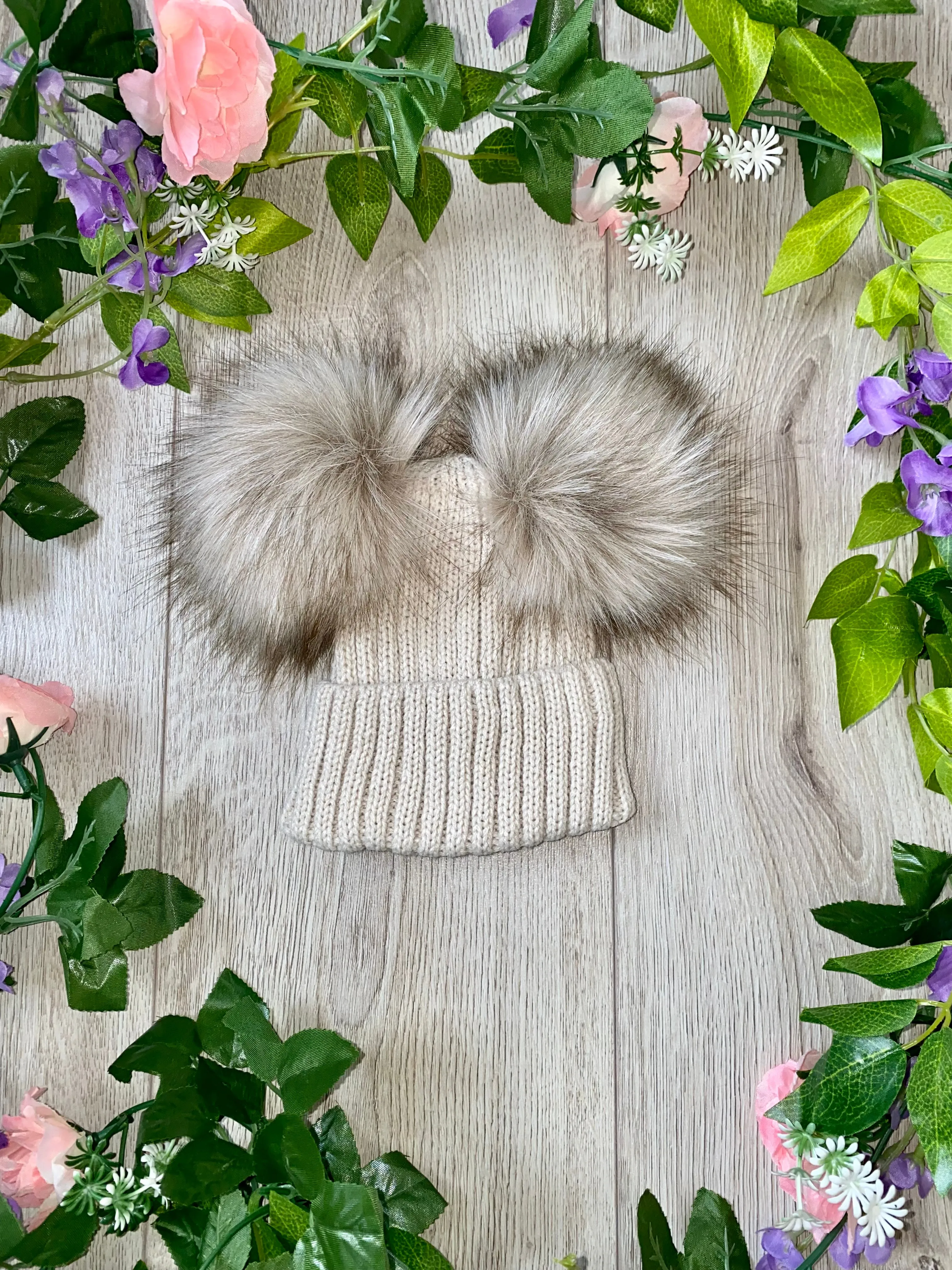 Luxury Faux Fur Double Pom Pom Knitted Hat
