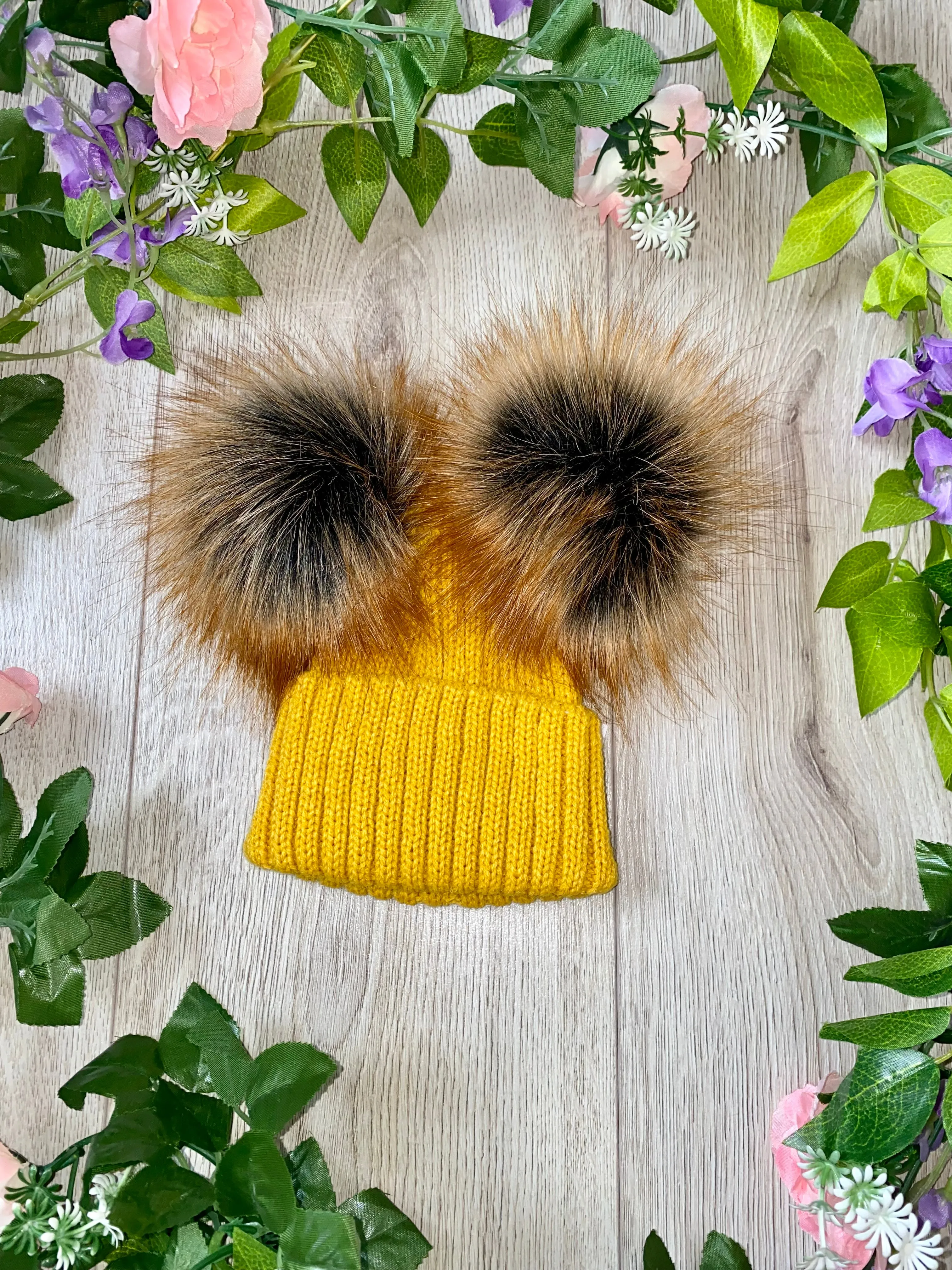 Luxury Faux Fur Double Pom Pom Knitted Hat