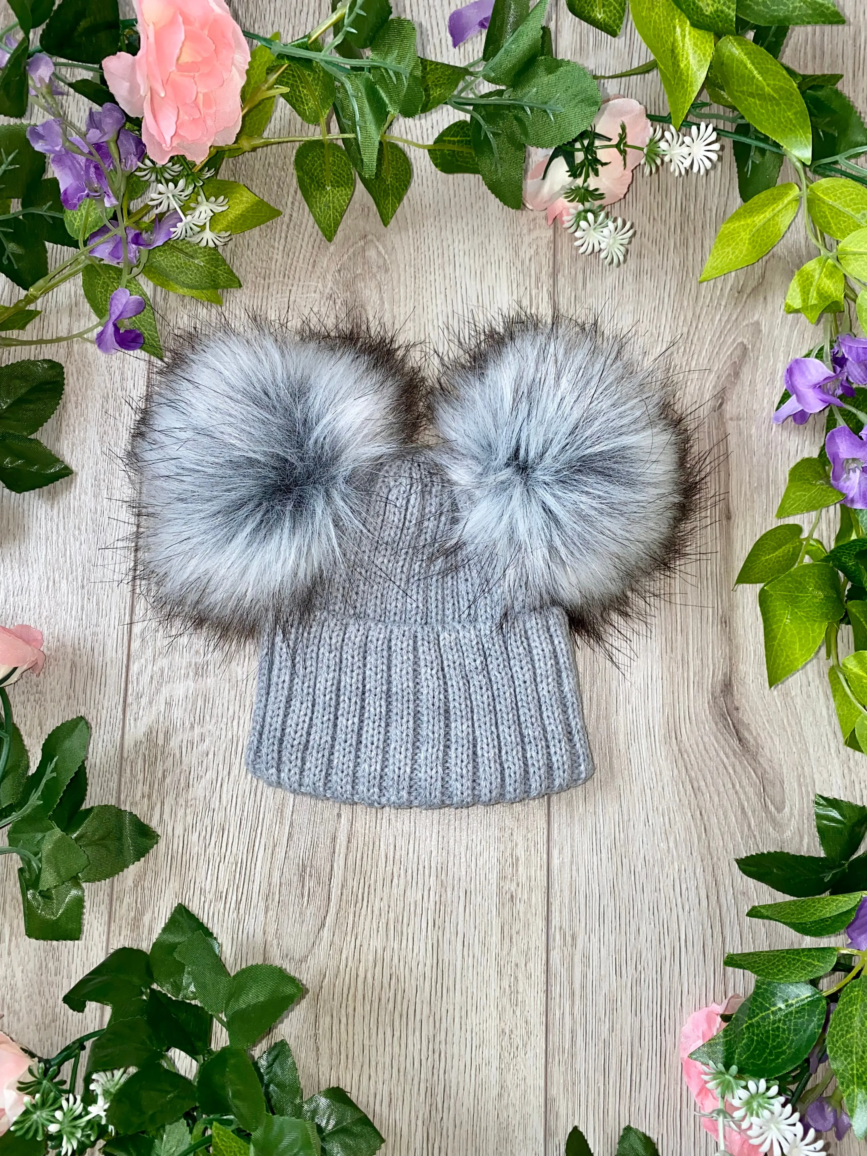 Luxury Faux Fur Double Pom Pom Knitted Hat